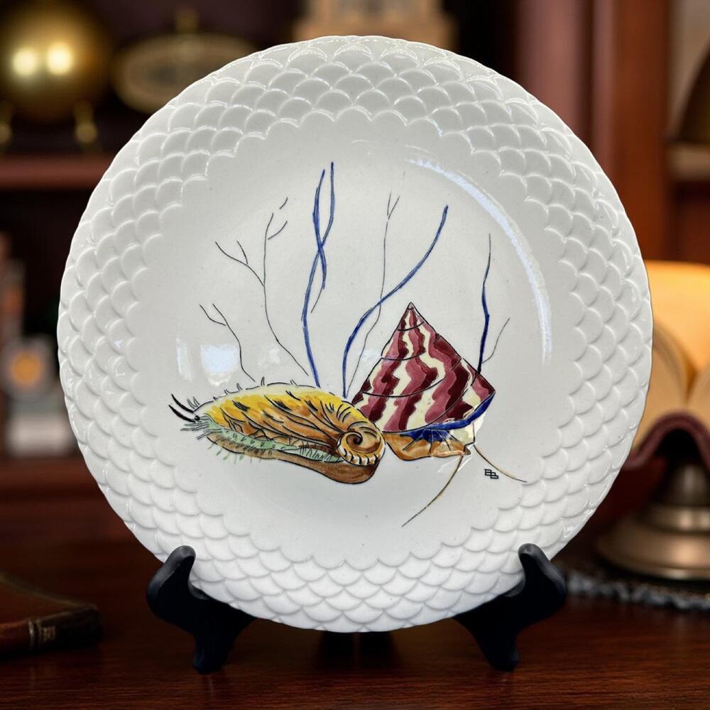 GIEN Grands Crustaces #6 Crab w/Shell Hand Painted Faience 10" Plate France 1961